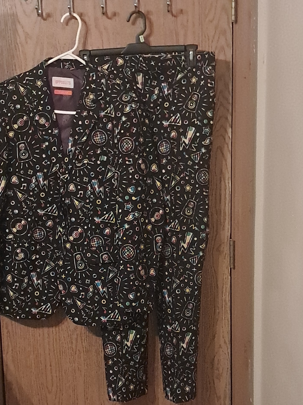 OppoSuits Black Mens Two Piece Set with Neon Space & Music Icons 38